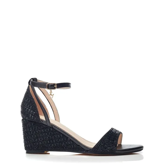 Wedge Sandals Women Moda In Pelle Simonah Black Textile