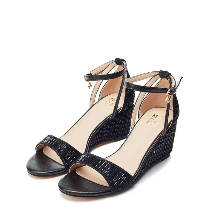 Wedge Sandals Women Moda In Pelle Simonah Black Textile