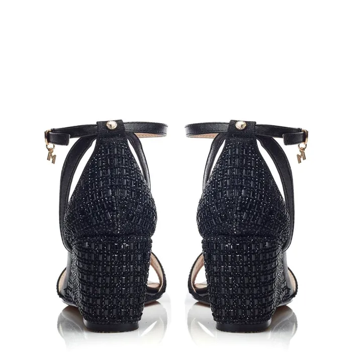 Wedge Sandals Women Moda In Pelle Simonah Black Textile