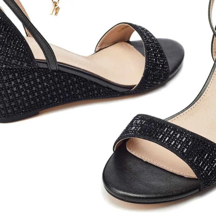Wedge Sandals Women Moda In Pelle Simonah Black Textile