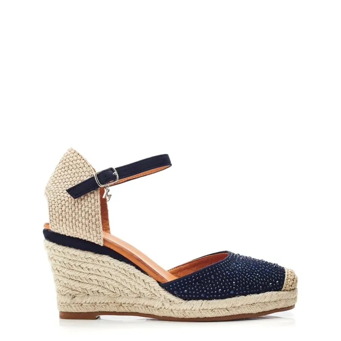 Wedge Sandals Women Moda In Pelle Willo Navy Alcantara