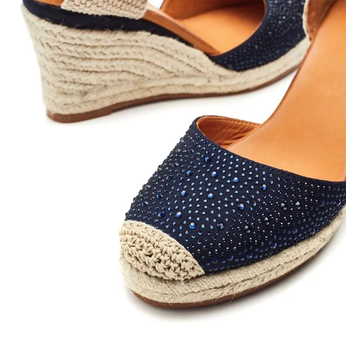 Wedge Sandals Women Moda In Pelle Willo Navy Alcantara
