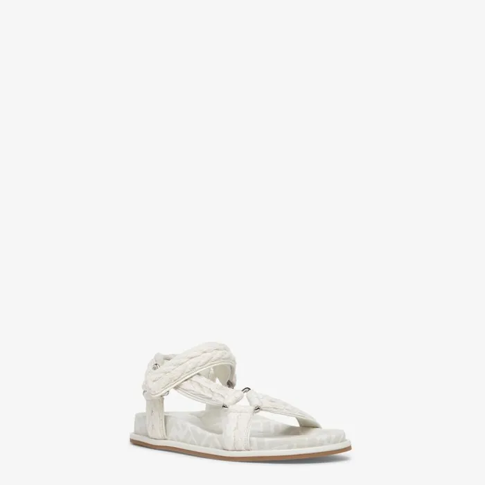Woman Beige Fabric Slides Beige Fendi Slides and Mules
