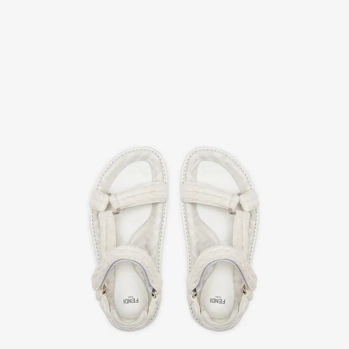 Woman Beige Fabric Slides Beige Fendi Slides and Mules