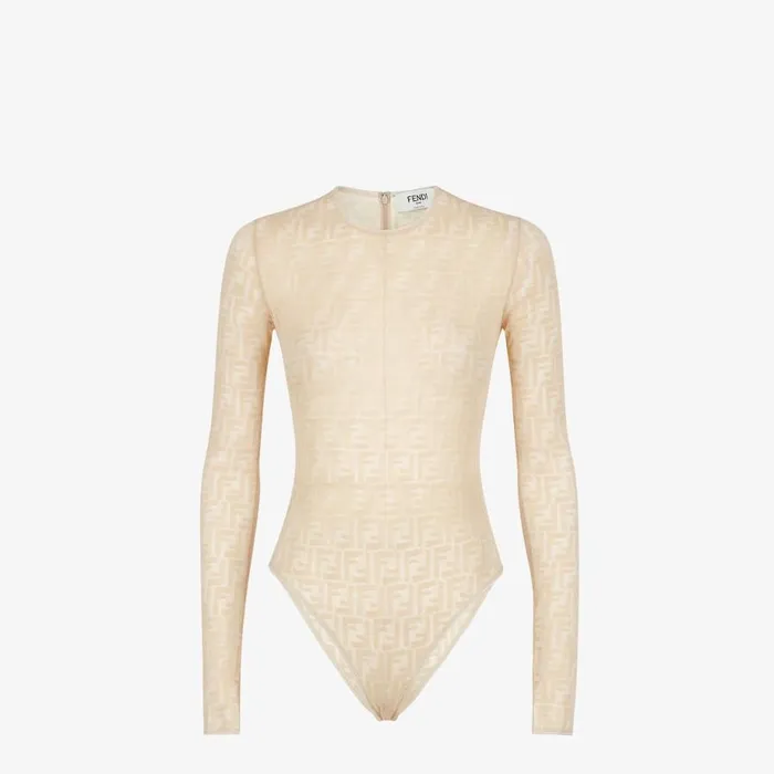 Woman Beige Lace Body Beige Fendi Tops and Shirts