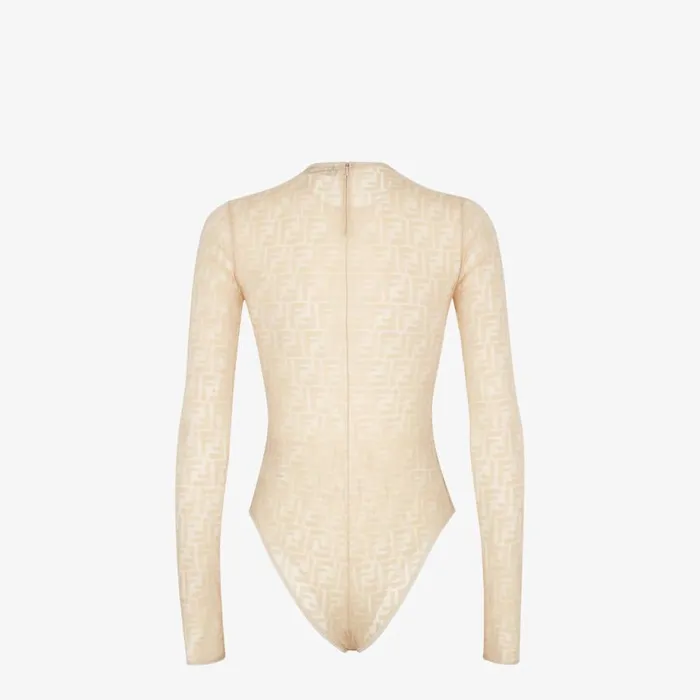 Woman Beige Lace Body Beige Fendi Tops and Shirts