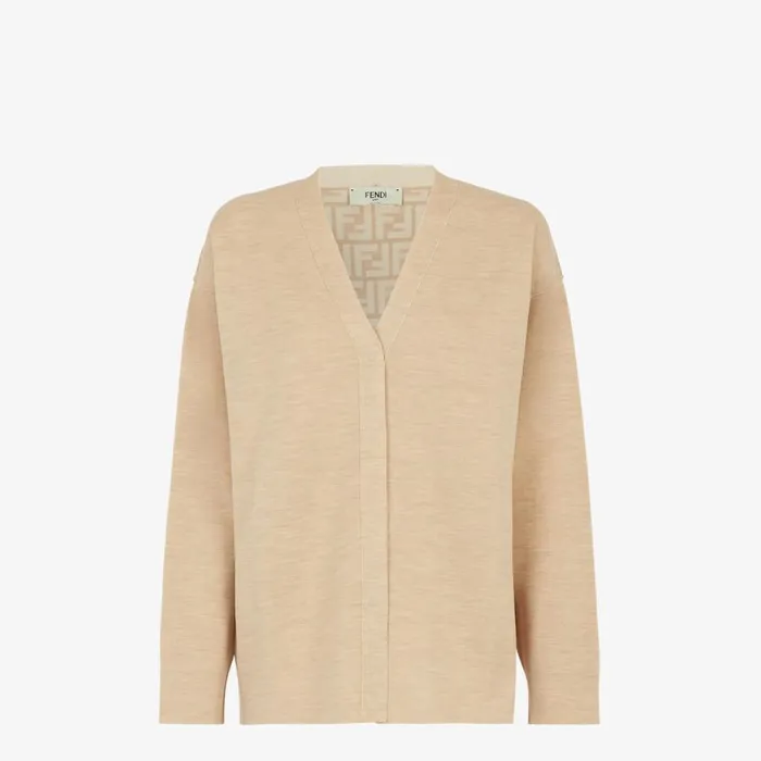 Woman Beige Wool Cardigan Beige Fendi Knitwear