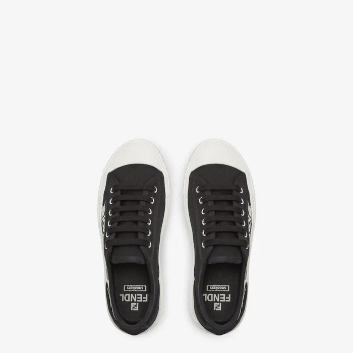 Woman Black Canvas Low Tops Black Fendi Sneakers