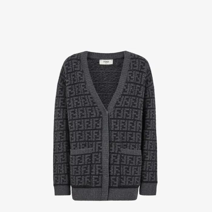 Woman Black Ff Crocheted Cashmere Cardigan Black Fendi Knitwear