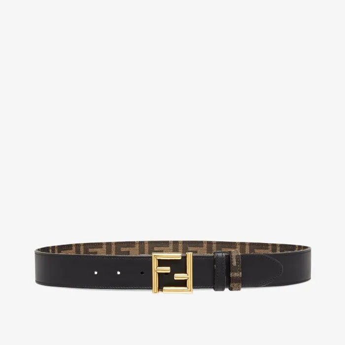 Woman Black Leather And Ff Fabric Reversible Belt Black Fendi Belts