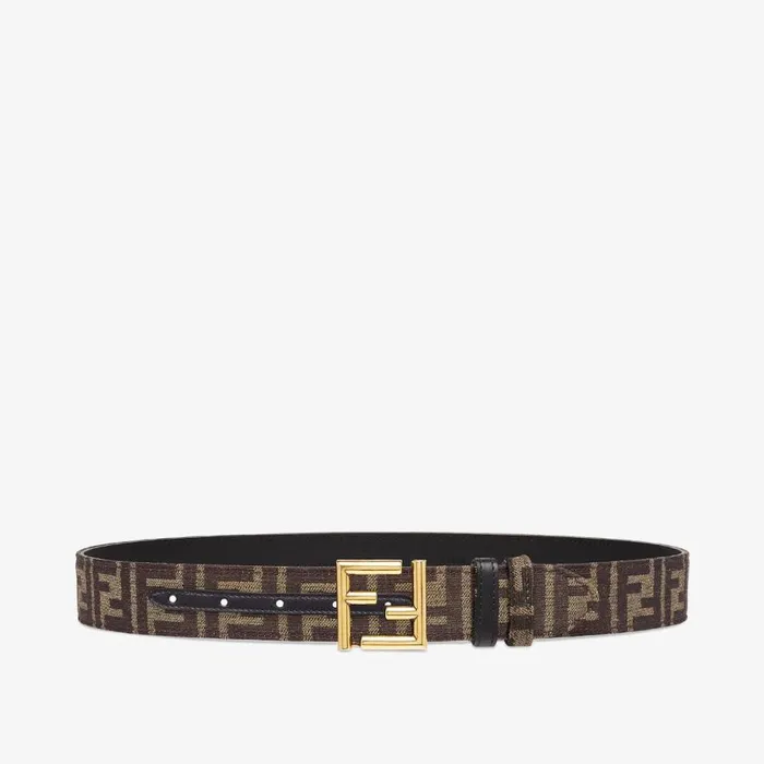 Woman Black Leather And Ff Fabric Reversible Belt Black Fendi Belts