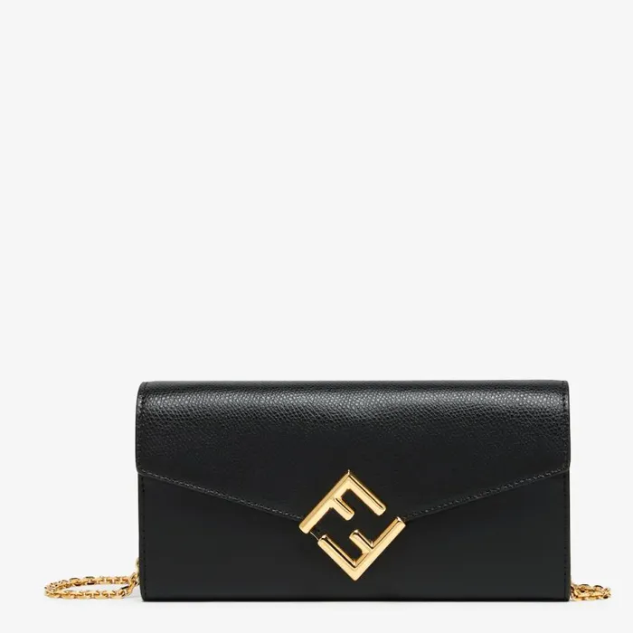Woman Black Leather Wallet Black Fendi Wallets On Chain