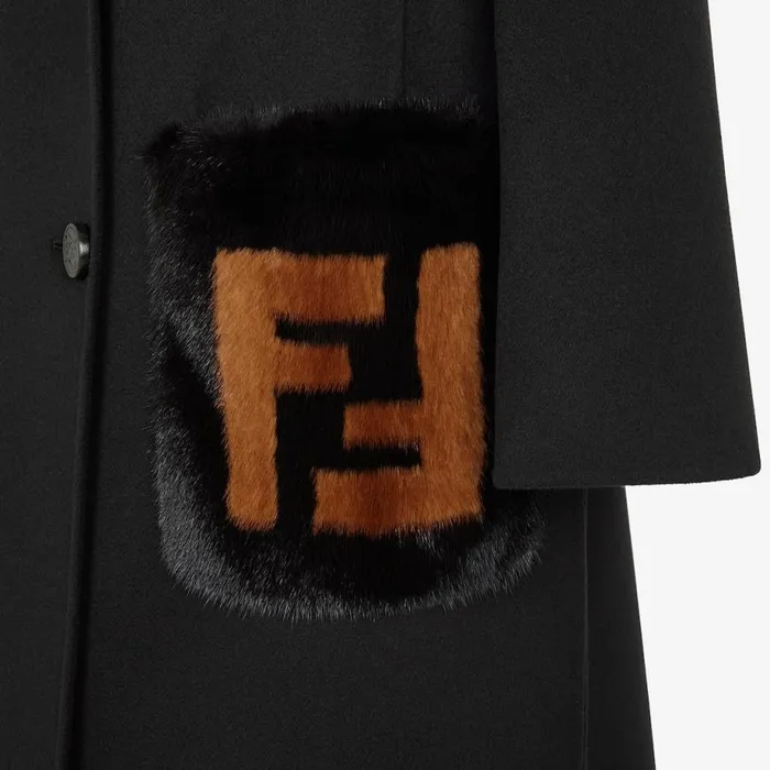 Woman Black Wool Coat Black Fendi Coats and Outerwear