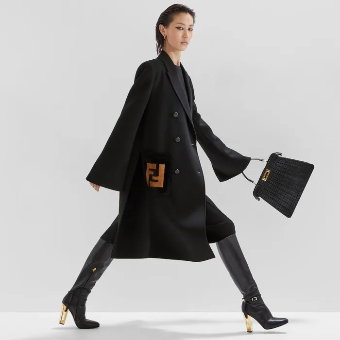 Woman Black Wool Coat Black Fendi Coats and Outerwear