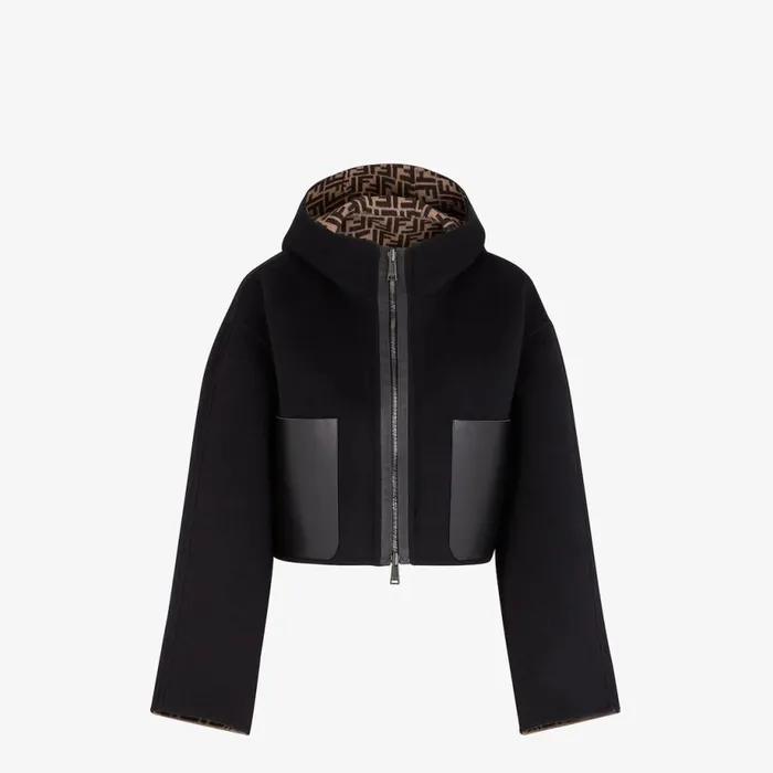 Woman Black Wool Jacket Black Fendi Coats and Outerwear