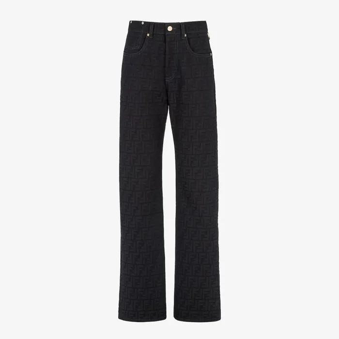 Woman Blue Jacquard Denim Trousers Blue Fendi Denim