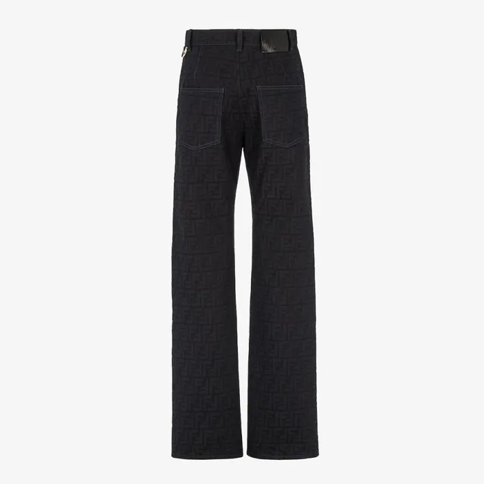 Woman Blue Jacquard Denim Trousers Blue Fendi Denim