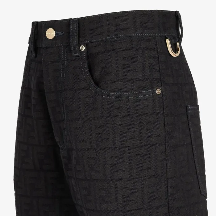 Woman Blue Jacquard Denim Trousers Blue Fendi Denim