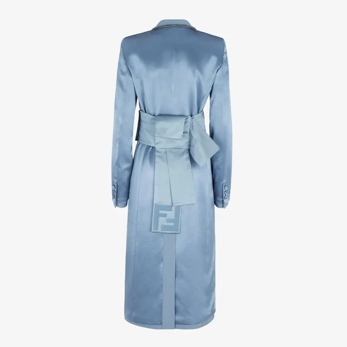 Woman Blue Satin And Wool Gabardine Overcoat Blue Fendi Coats and Outerwear