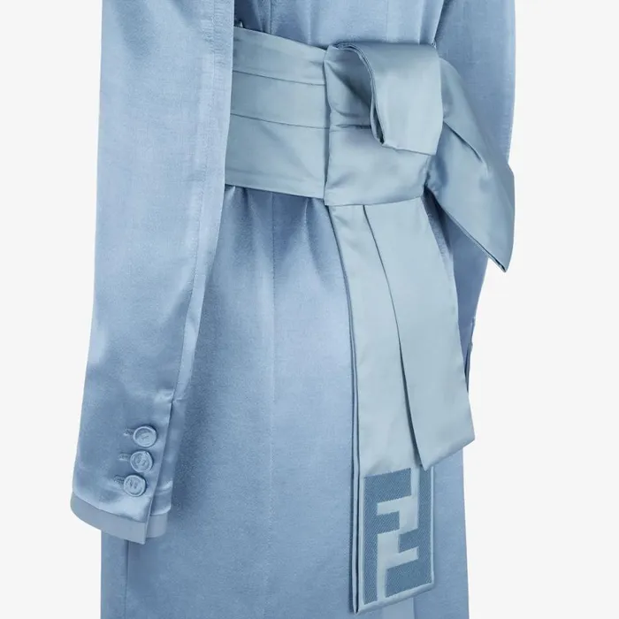 Woman Blue Satin And Wool Gabardine Overcoat Blue Fendi Coats and Outerwear