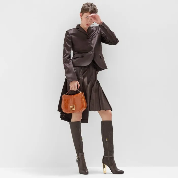 Woman Brown Duchess Satin Jacket Brown Fendi Jackets