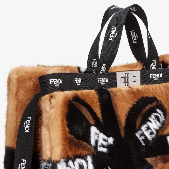 Woman Brown Mink Shopper With Ribbon Inlay Brown Fendi Tote Bags