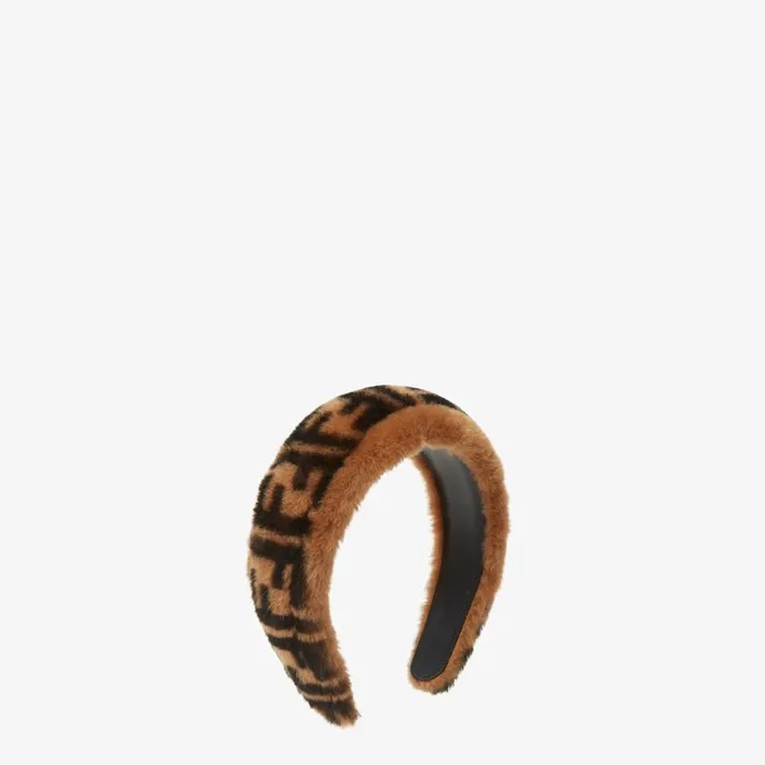 Woman Brown Shearling Hair Band Brown Fendi Hair Accessories
