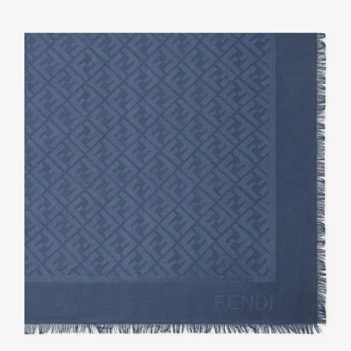 Woman Dark Blue Organic Silk And Wool Shawl Blue Fendi Scarves and Silks