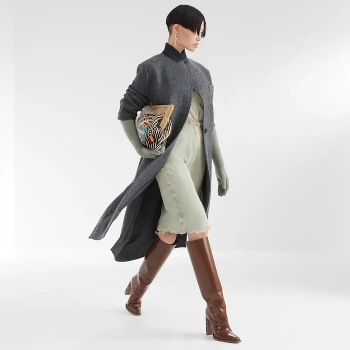 Woman Dark Grey Wool Coat Grey Fendi Coats and Outerwear