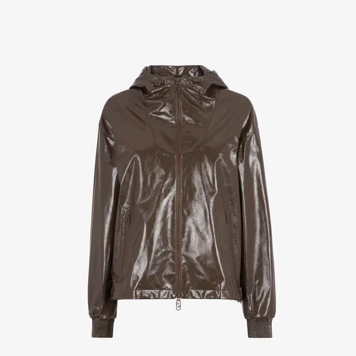 Woman Glossy Brown Leather Jacket Brown Fendi Coats and Outerwear