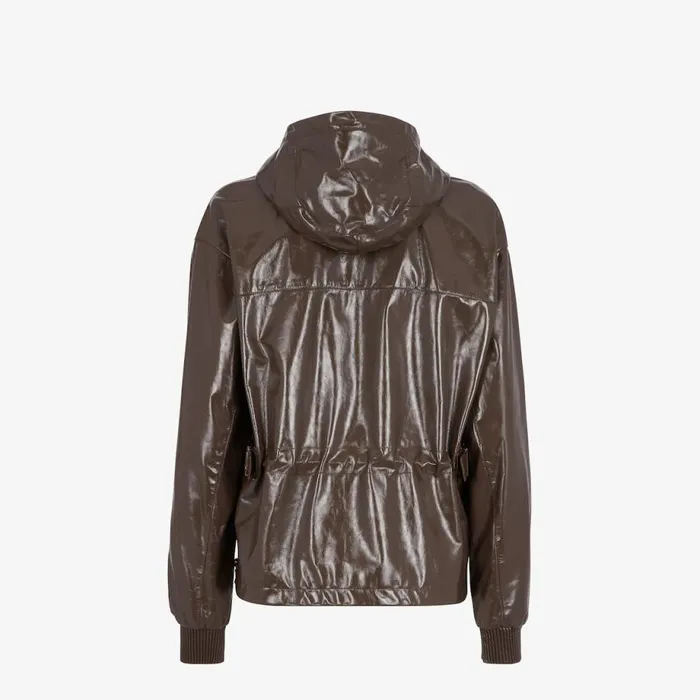 Woman Glossy Brown Leather Jacket Brown Fendi Coats and Outerwear