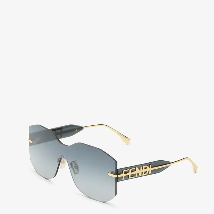 Woman Green Shield Sunglasses Grey Fendi Sunglasses