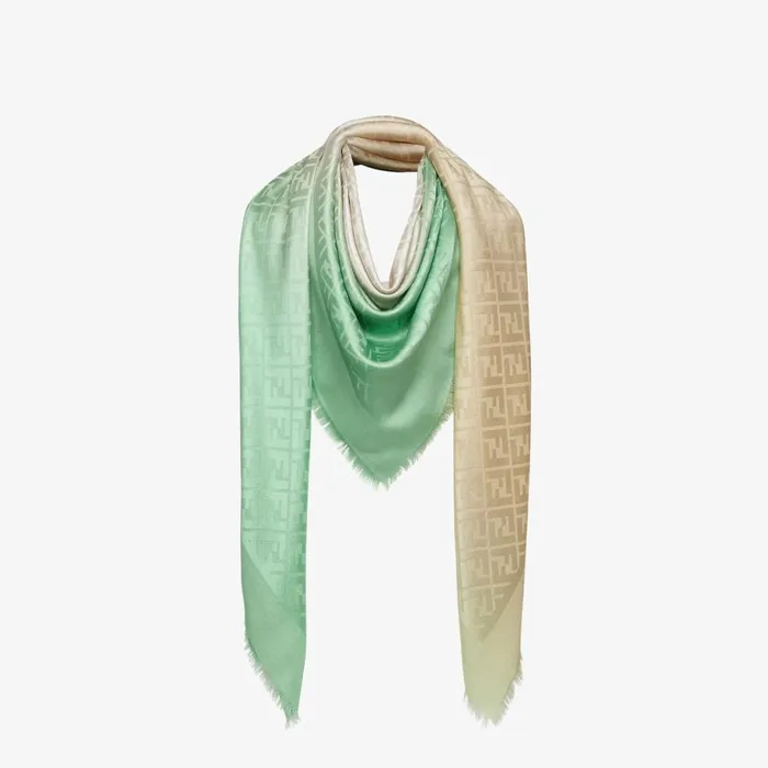 Woman Green Silk And Wool Shawl Green Fendi Scarves and Silks