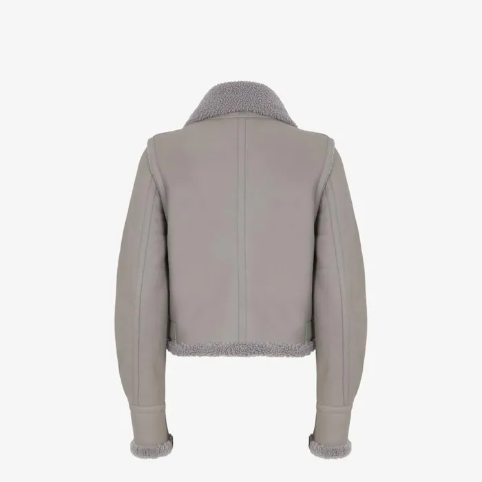 Woman Grey Leather And Shearling Jacket Grey Fendi Coats and Outerwear