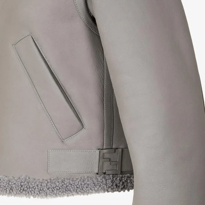 Woman Grey Leather And Shearling Jacket Grey Fendi Coats and Outerwear