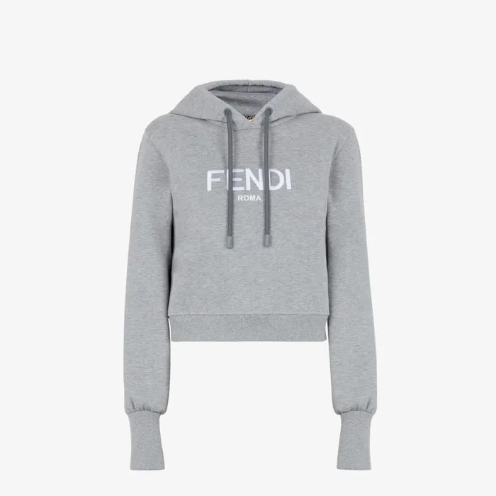 Woman Grey Melange Jersey Sweatshirt Grey Fendi Tshirts and Sweatshirts