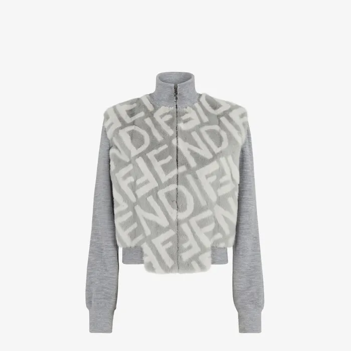 Woman Grey Mink Bomber Jacket Grey Fendi Coats and Outerwear