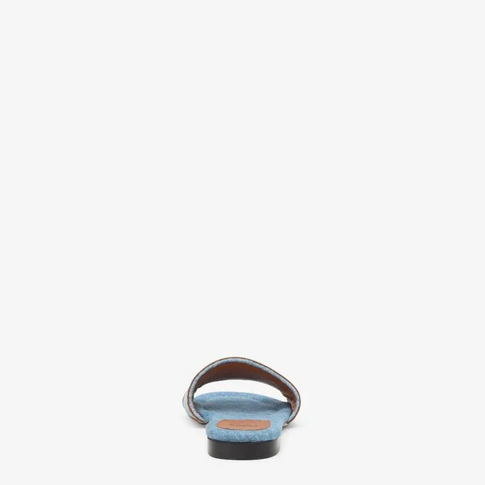 Woman Light Blue Denim Slides Multicolour Fendi Slides and Mules