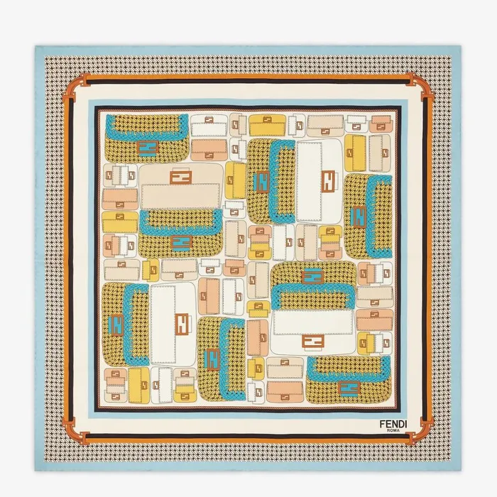 Woman Light Blue Silk Foulard Light Blue Fendi Scarves and Silks