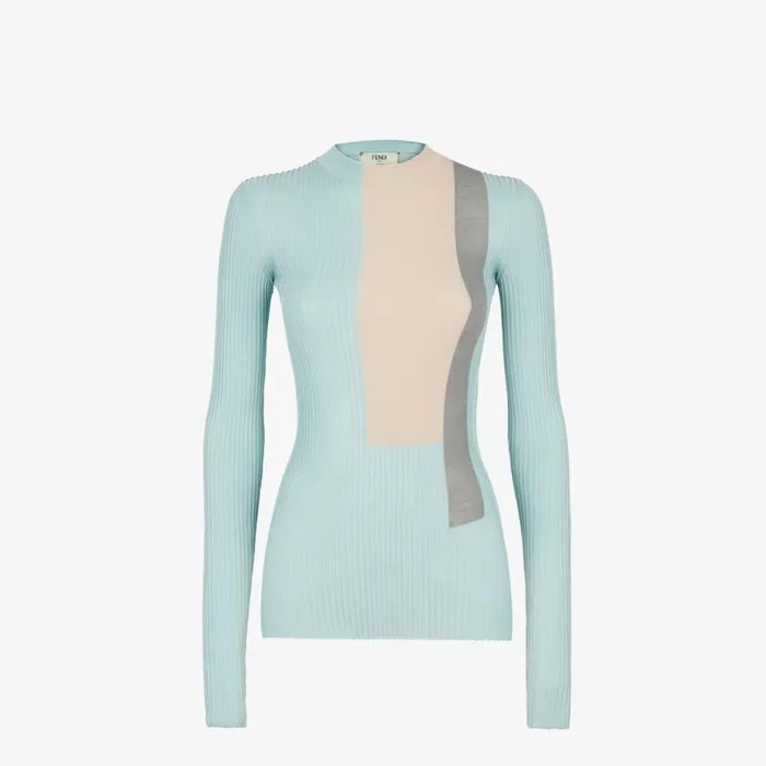 Woman Light Blue Viscose And Silk Top Light Blue Fendi Knitwear