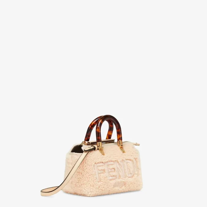 Woman Light Pink Sheepskin Small Boston Bag Pink Fendi Mini Bags