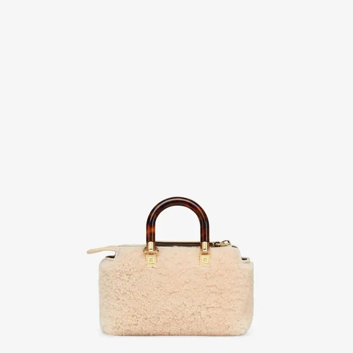 Woman Light Pink Sheepskin Small Boston Bag Pink Fendi Mini Bags