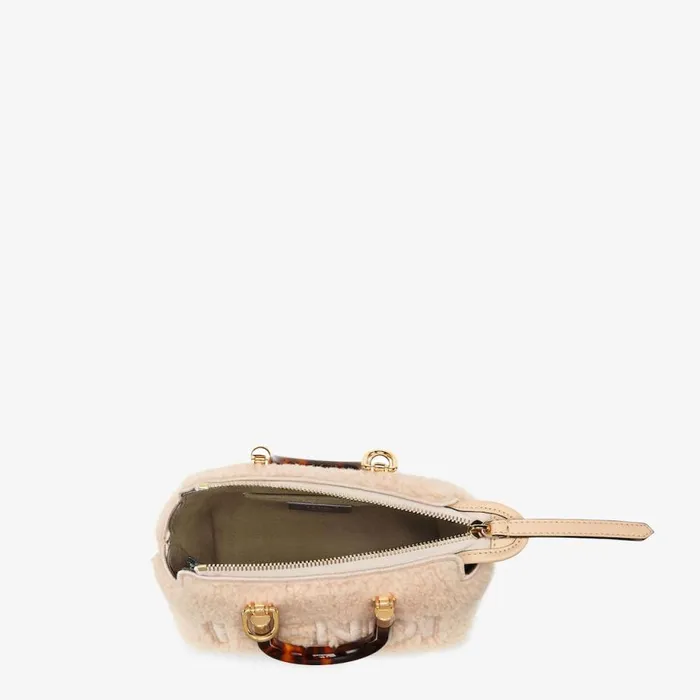 Woman Light Pink Sheepskin Small Boston Bag Pink Fendi Mini Bags