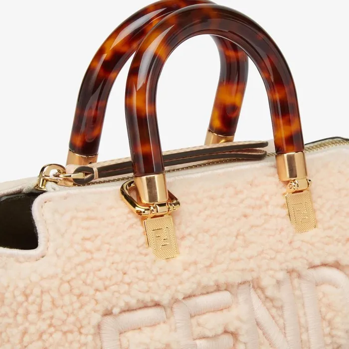 Woman Light Pink Sheepskin Small Boston Bag Pink Fendi Mini Bags