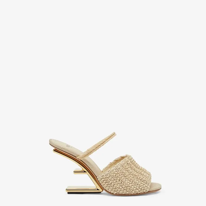 Woman Pale Yellow Raffia HighHeeled Sandals Beige Fendi Fendi First