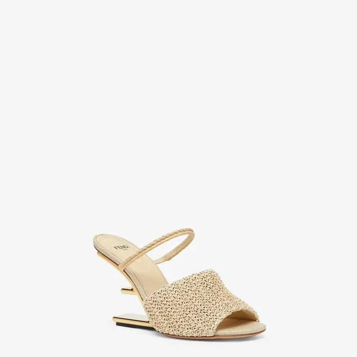 Woman Pale Yellow Raffia HighHeeled Sandals Beige Fendi Fendi First