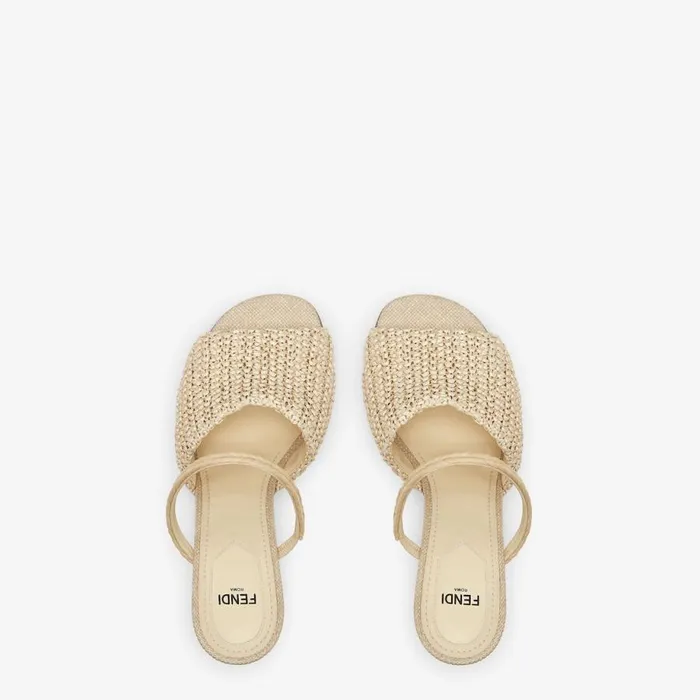 Woman Pale Yellow Raffia HighHeeled Sandals Beige Fendi Fendi First