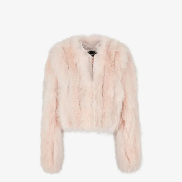 Woman Pink Fox Fur Jacket Pink Fendi Coats and Outerwear