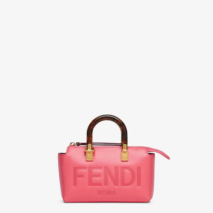 Woman Pink Leather Small Boston Bag Pink Fendi Mini Bags