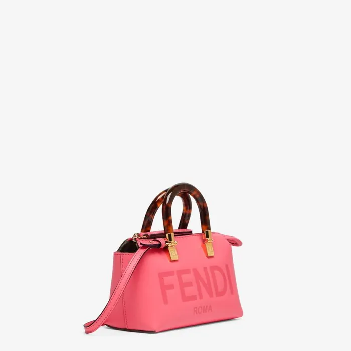 Woman Pink Leather Small Boston Bag Pink Fendi Mini Bags